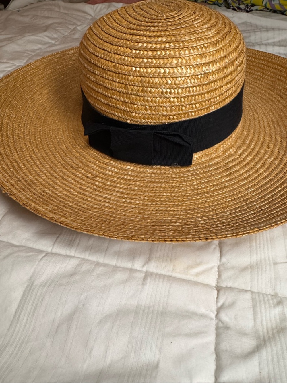 Straw Sun Hat with Black Ribbon - Natural - Picture 5 of 7